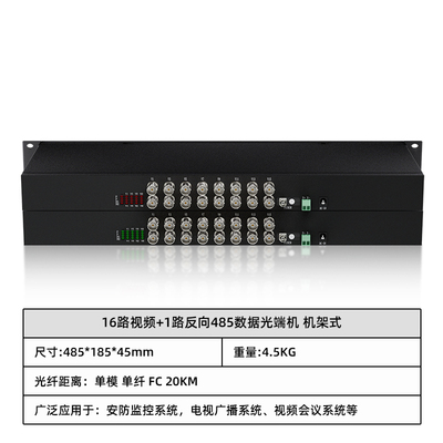 16路视频+1路反向485数据光端机 机架式