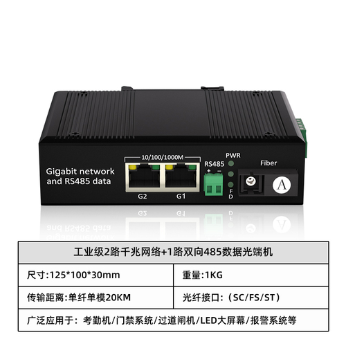 工业级2路千兆网络+1路双向485数据光端机