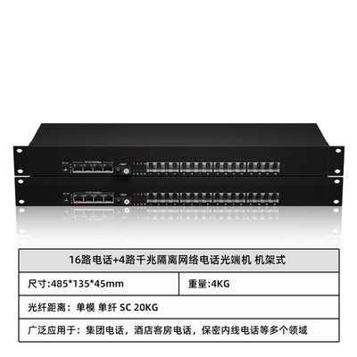 16路电话+4路千兆隔离网络电话光端机 机架式