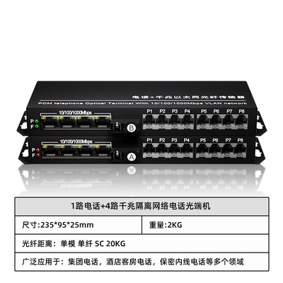 1路电话+4路千兆隔离网络电话光端机
