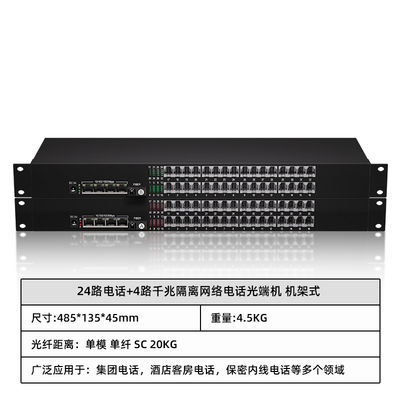 24路电话+4路千兆隔离网络电话光端机 机架式