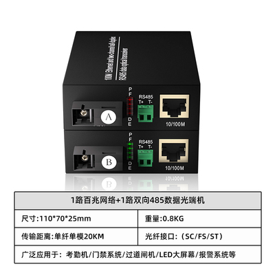 1路百兆网络+1路双向485数据光端机