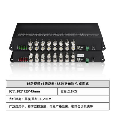 16路视频+1路反向485数据光端机 桌面式