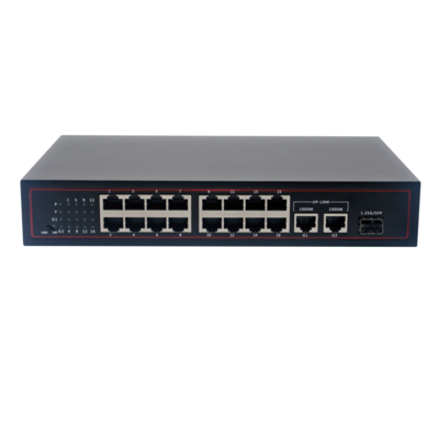 百兆16口POE+2个千兆网口+1千兆SFP光口交换机 桌面式